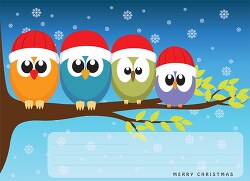 birds owls on branch merry christmas clipart