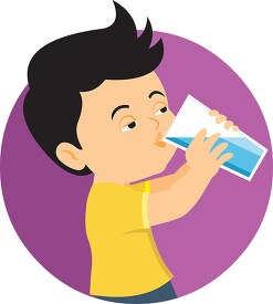 little boy drinking water from glass clipart