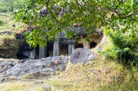 Carved Pillars Elephanta Island Caves Photo Image