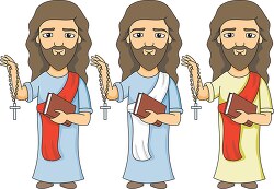 Three depictions of Jesus holding a bible
