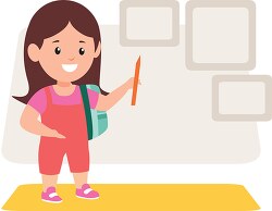 young girl with backback holding school pencil clipart