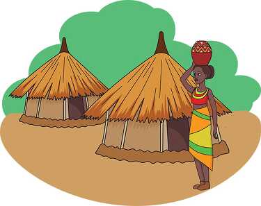 african hut made of mud with thatched roof clipart