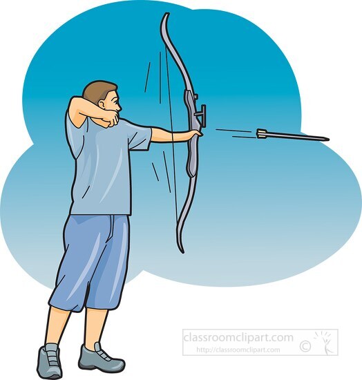 archer holding bow while aiming at target clipart