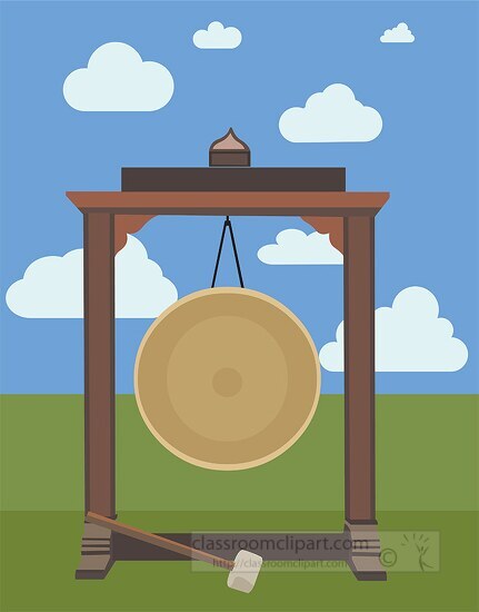 asian metal gong with clouds sky vector clipart image