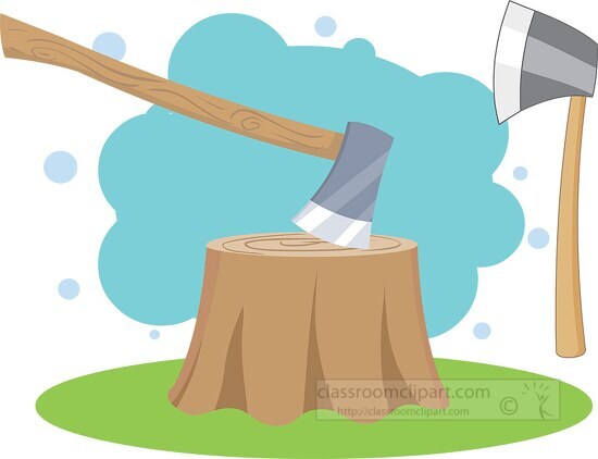 axe in tree stump clipart