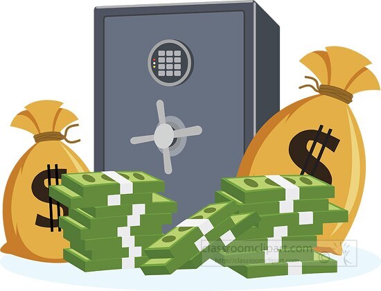 biometric safe surrounded by bags on money clipart