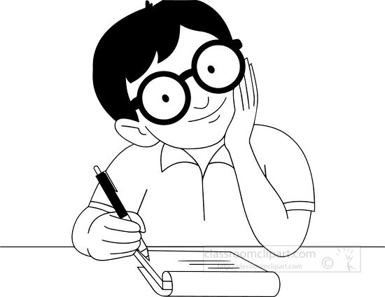 black outline white writer kid clipart