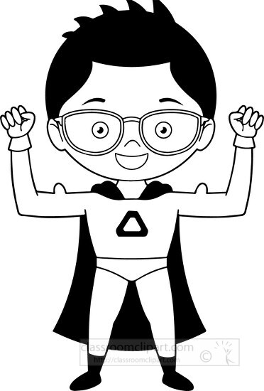 black white boy in superhero costume clipart