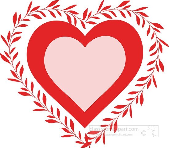 botanical design around red pink heart clipart