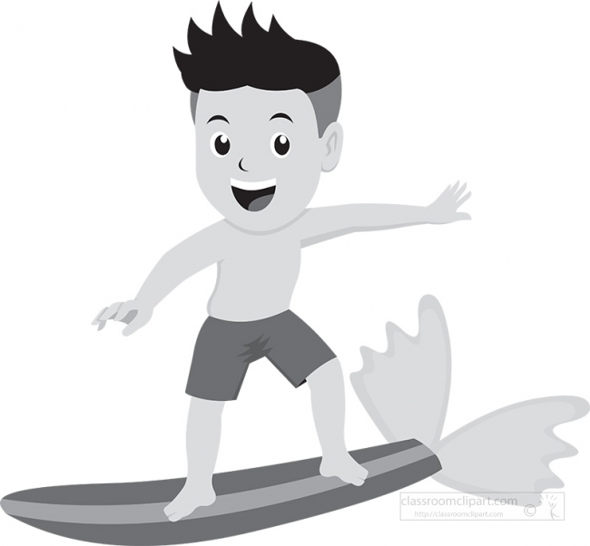 boy enjoying surfing summer gray clipart