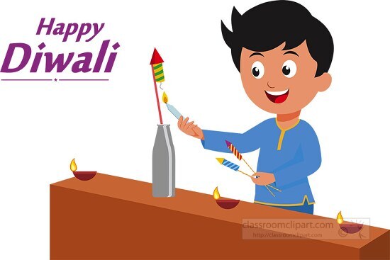 boy firing rocket cracker diwali clipart