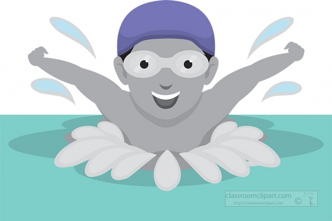 boy swimming in pool summer gray color clipart