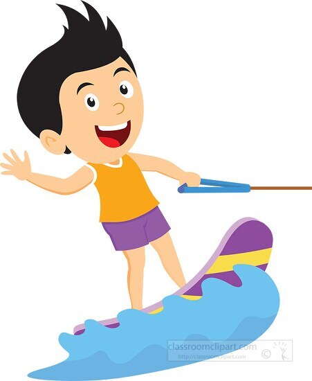 boy wake surfing clipart