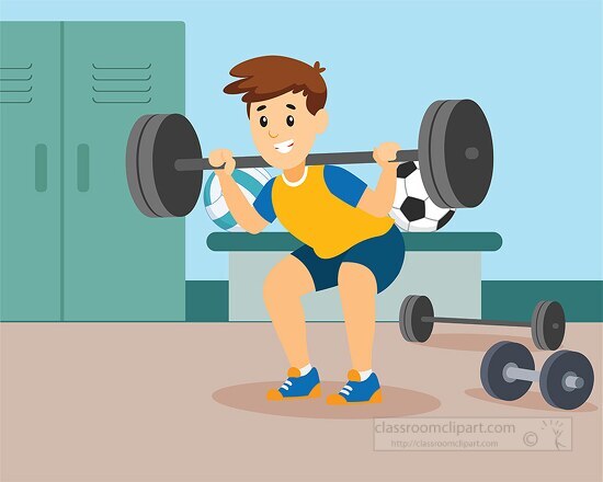 boy weightlifting inside gym clipart