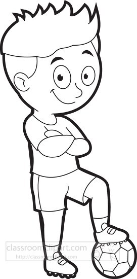 boy with football soccer ball oultine clipart