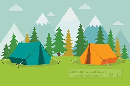 camping outdoor tents in mountains clipart