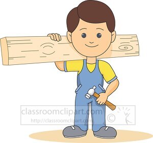 carpenter holding wood hammer clipart