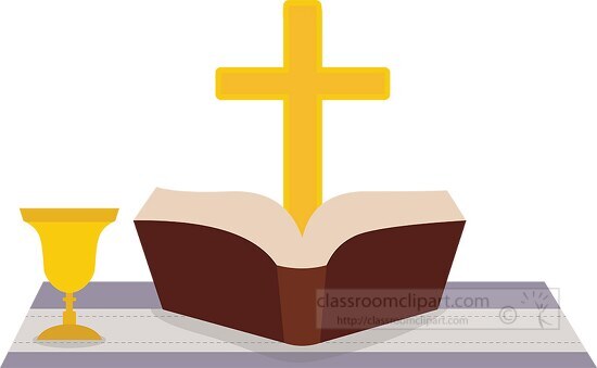 christian bible with cross and chalice clipart