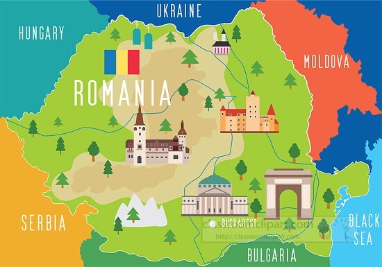 colorful map romania places to visit clipart