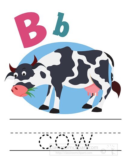 cow with alphabet letter C Upper lower case children writing pra