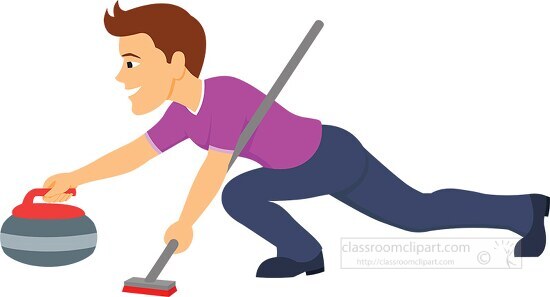 curling man throwing stone winter sports clipart