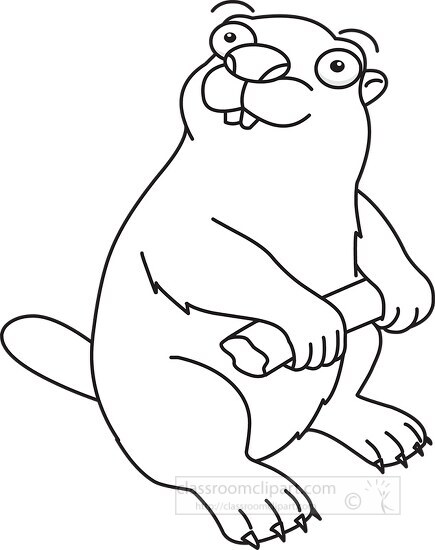 cute cartoon beaver black outline clipart