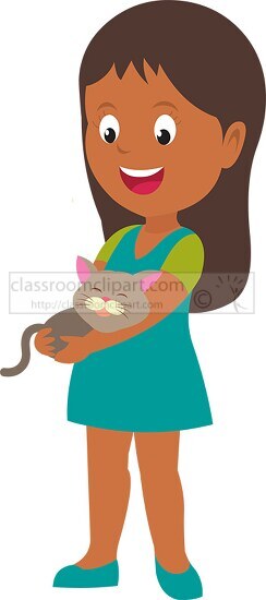 cute little happy girl holding little kitten clipart