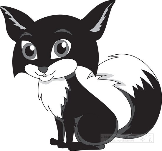 cute little red fox black white clipart