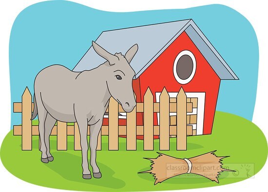 donkey on a farm near barn clipart