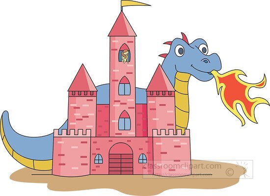 dragon and castle fantasy clipart