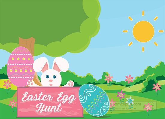 easter bunny with easter egg hunt sign clipart