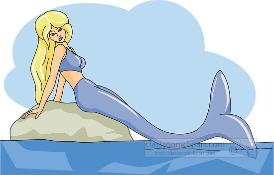 Fantasy Mermaid sitting on rocks clipart