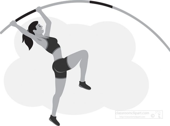 female athlete performing pole vault sports gray color