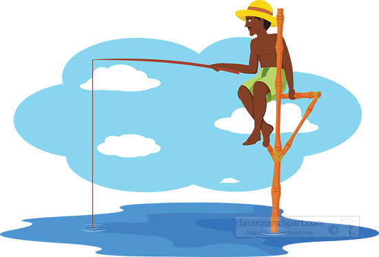 fisherman fishing traditional  way srilanka asia clipart illustr