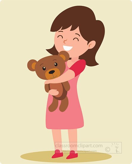 girl holding her stuffed toy bear clipart