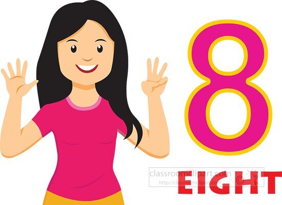 girl showing and saying counting number 8 clipart