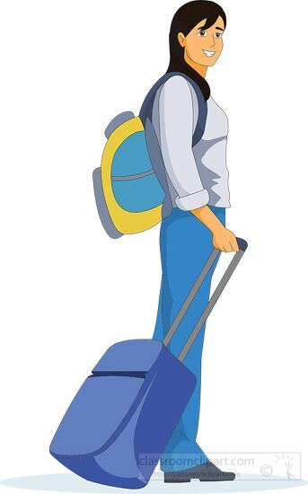 Girl Traveler with backpack and suitcase clipart