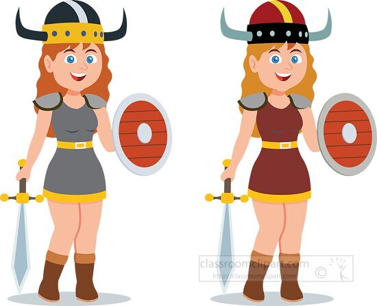 girl viking with armour norway clipart