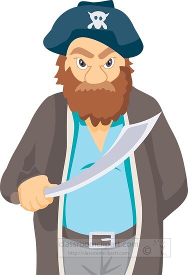 grubby bearded pirate holding a sword vector clipart image