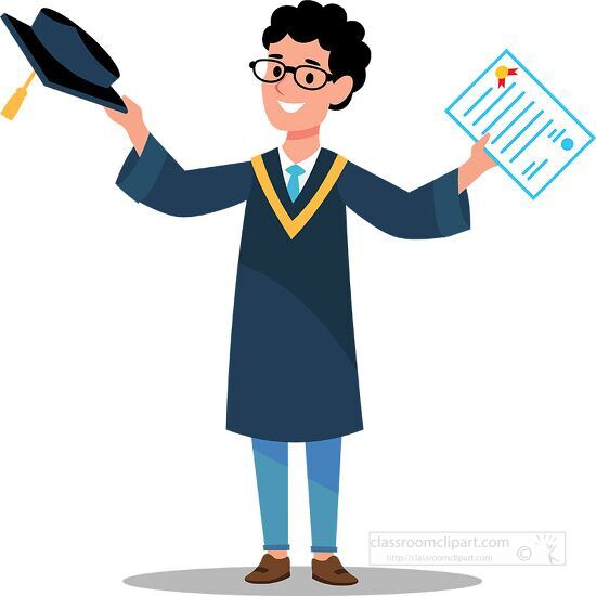 happy male holding diploma in one hand cap in the other grduatio