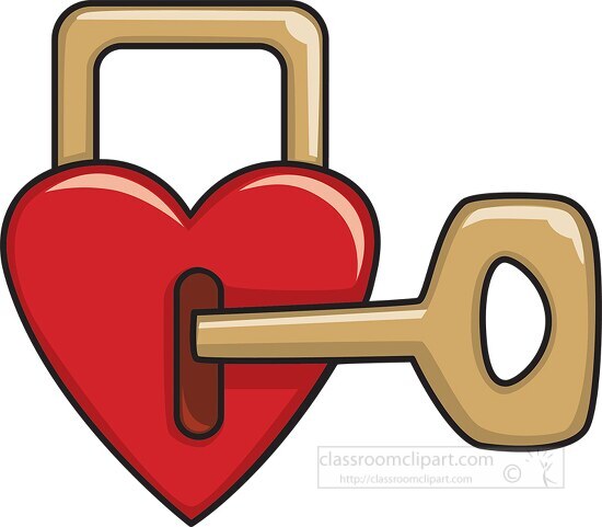 heart lock with gold key clipart