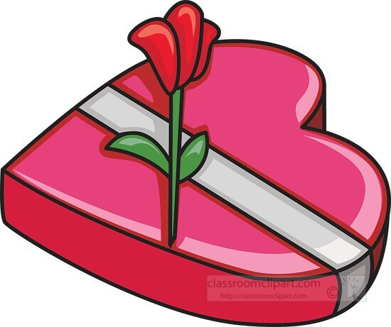 heart shaped box of candy with red rose clipart