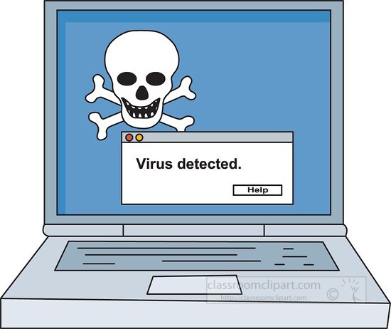 laptop computer with virus detected message on screen