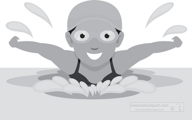 little girl swimming in pool summer gray clipart 2