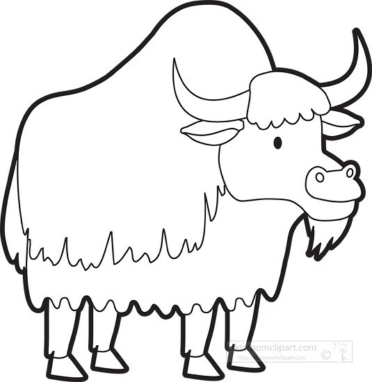 long haired mammal yak black outline