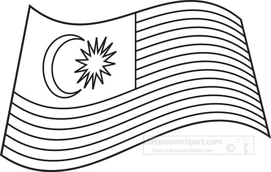 Malaysia wavy flag black outline clipart