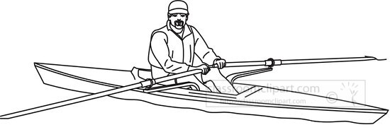 man holding oars in row boat bw outline clipart