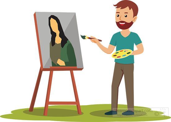 man painting on canvas art clipart