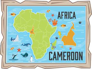 map of cameroon with ocean animals africa continent clipart