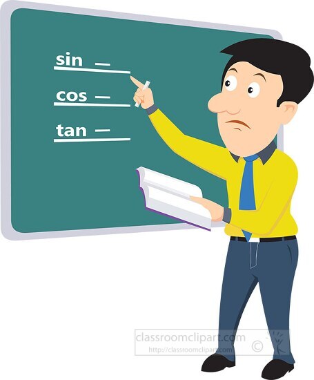 math teacher solving math on chalkboard in the classroom clipart